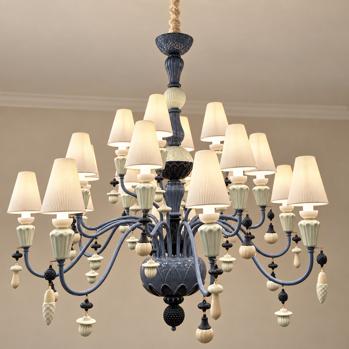 
Mirevelle blue-gray botanical ceramic chandelier – hero – media 1