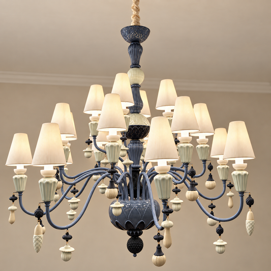 
Mirevelle blue-gray botanical ceramic chandelier – hero – media 1