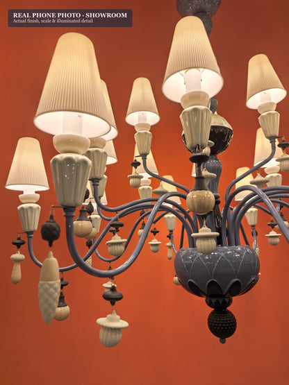 Mirevelle Blue-Gray Botanical Ceramic Chandelier – Custom Project