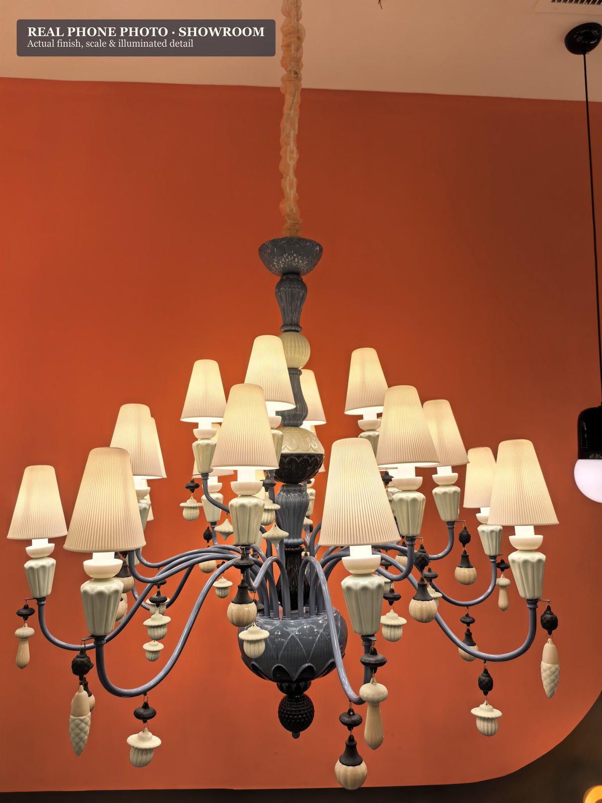 
Mirevelle Blue-Gray Botanical Ceramic Chandelier – Custom Project