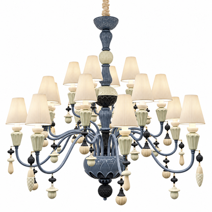 Mirevelle Blue-Gray Botanical Ceramic Chandelier – Custom Project