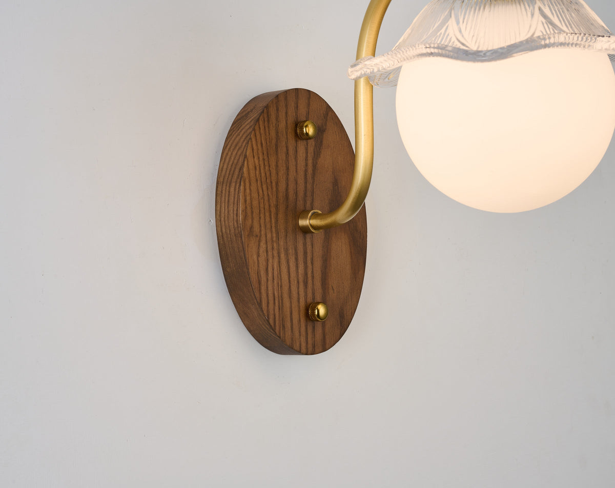 
Mirelune Opal Globe and  Wood Wall Sconce