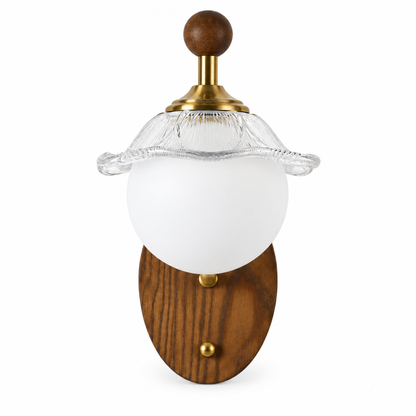 Mirelune Opal Globe and  Wood Wall Sconce