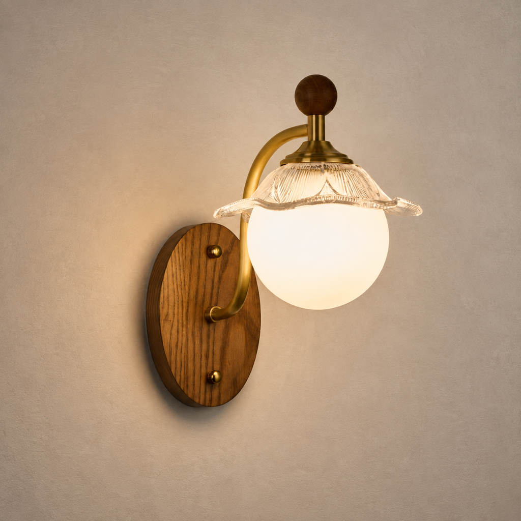
Mirelune Opal Globe and  Wood Wall Sconce